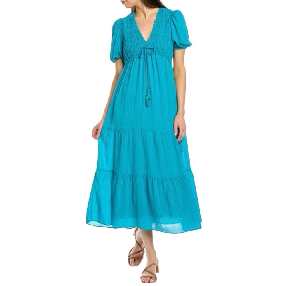 Taylor Blue Smocked Tiered Midi Dress NWT